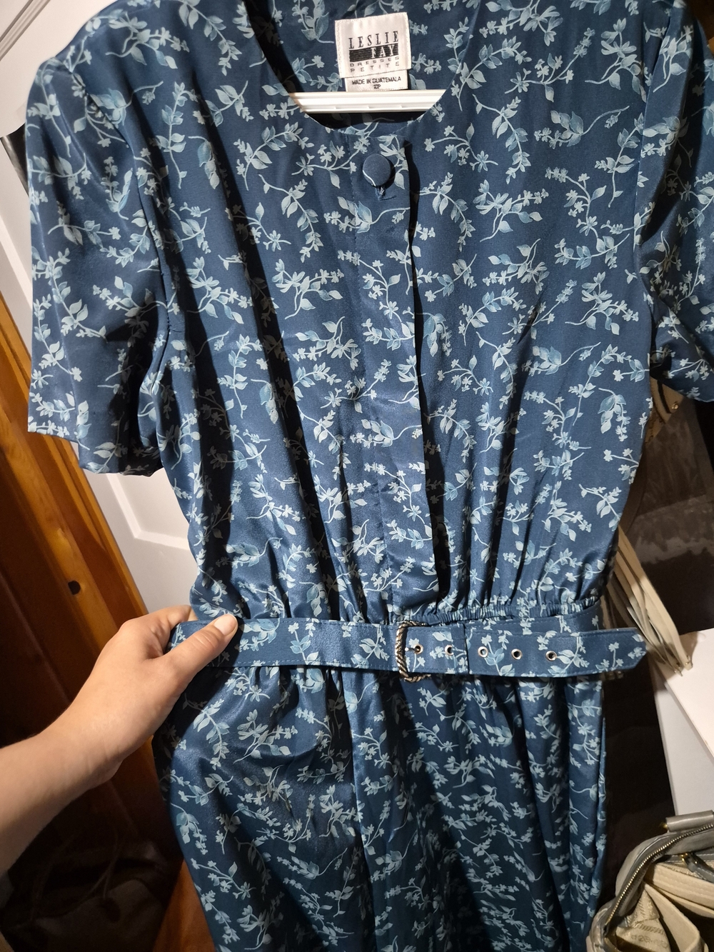 Leslie Fay Teal Blue Floral Midi Dress